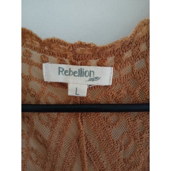 Rebellion Womens L Kimono Duster Brown Open Front Short Sleeve Boho Mesh Top - Picture 6 of 7